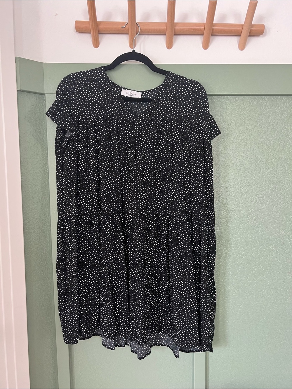 Vintage Carly Jean Los Angeles Black Polka Dot Shift Dress